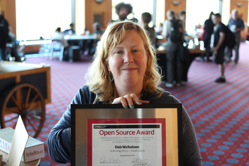 Deb Nicholson receiving the O'Reilly Open Source Award