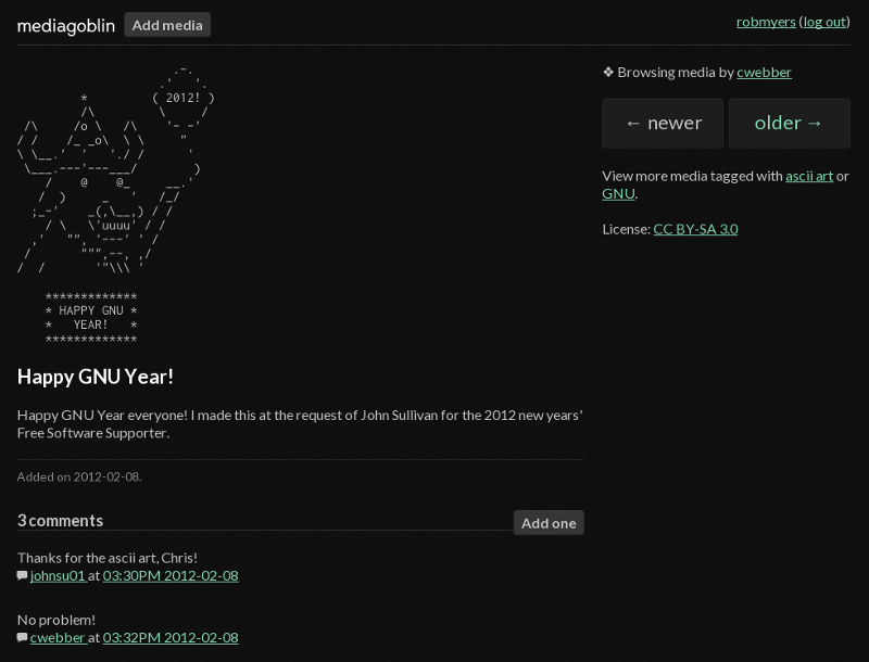 ASCII art example: Happy GNU Year!