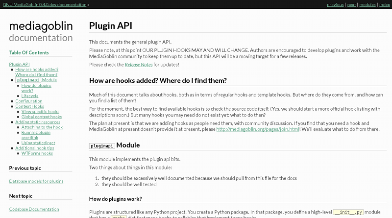 MediaGoblin plugin writing docs screenshot